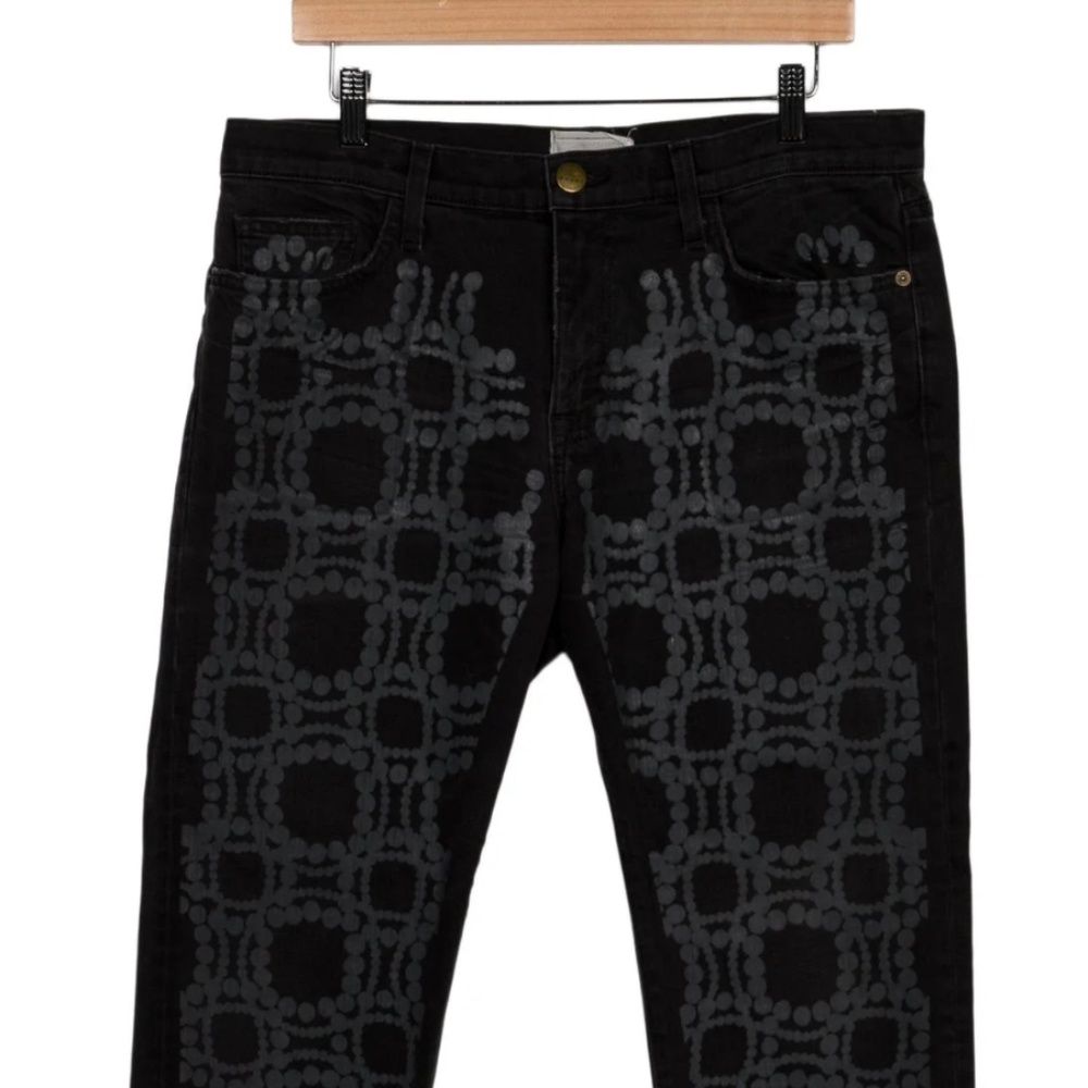 Marni Current Elliot Collab Cropped Black Mid Rise Pearl Print Skinny Jeans